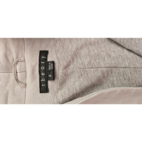 Theory Grey Lavella Soft Leather Long Sleeve Crop Motorcycle Jacket Size 2 - Picture 6 of 7
